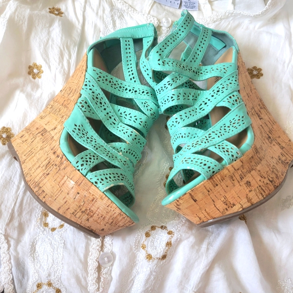 Turquoise wedge sandals